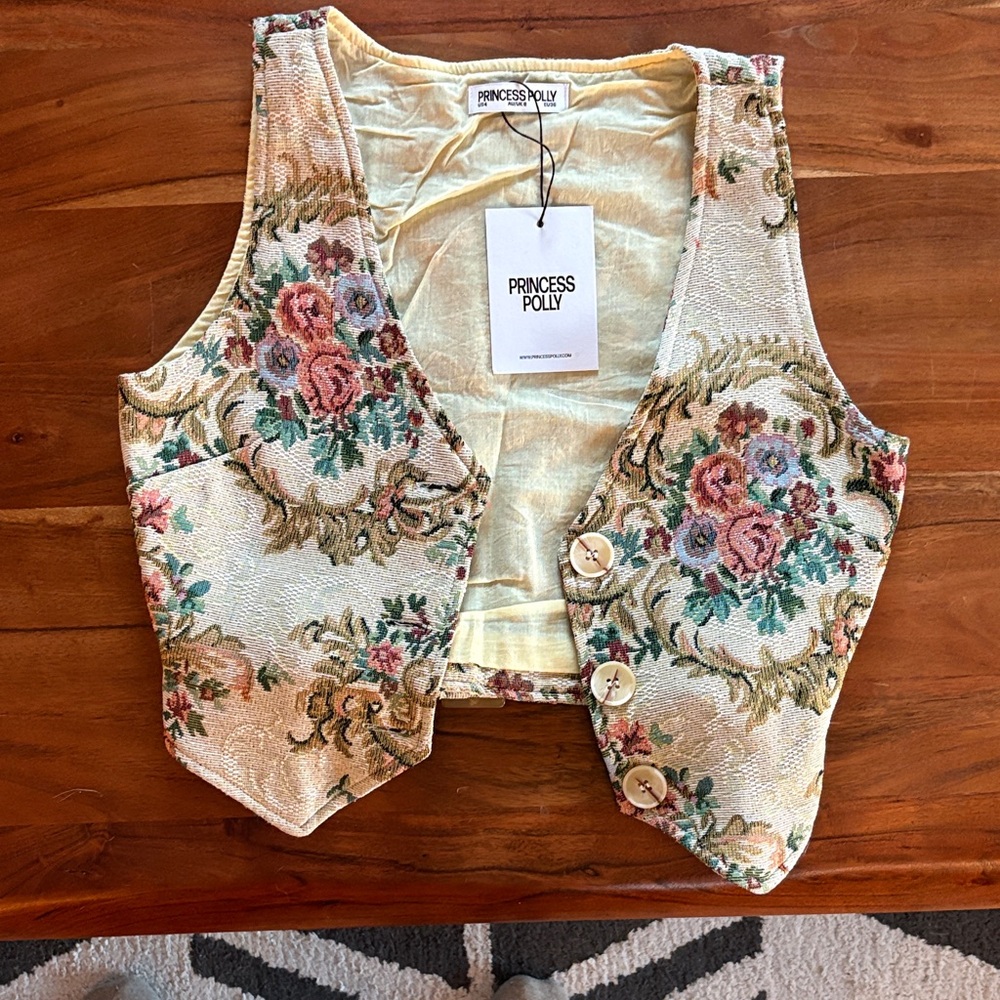 Princess Polly Cream Floral Vest